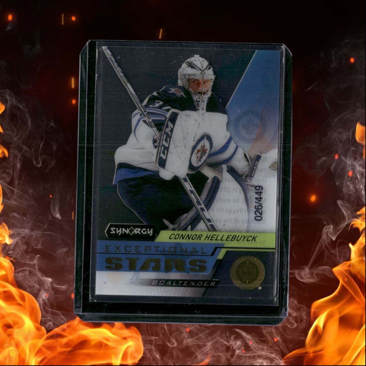 2020-21 Upper Deck Synergy Connor Hellebuyck Exceptional Stars Blue 026/449