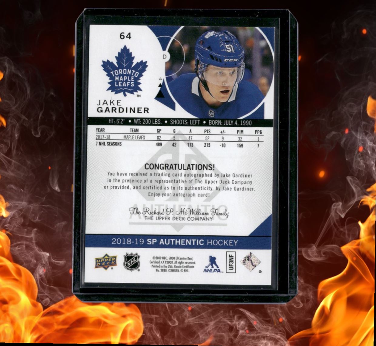 2018-19 SP Authentic Jake Gardiner Limited Gold Auto #64