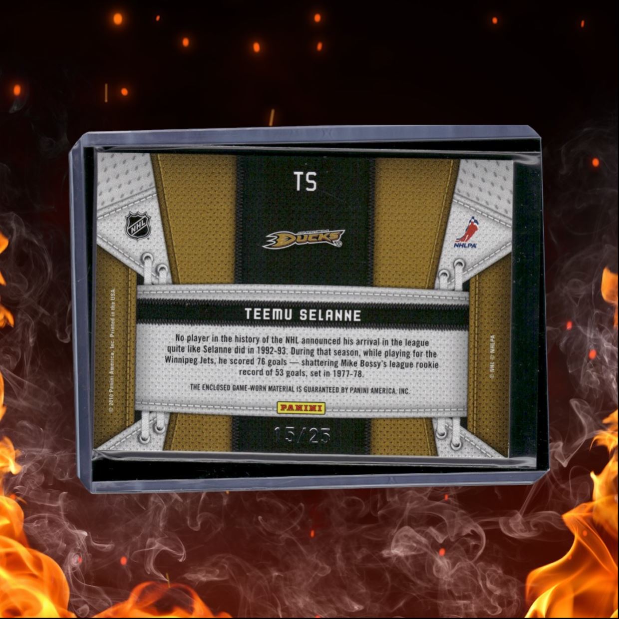 2010-11 Panini Certified Teemu Selanne Fabric of the Game Jersey 15/25 #TS