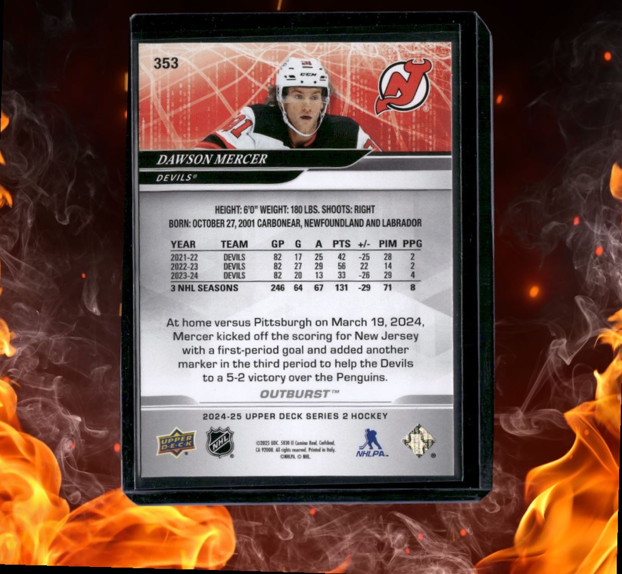 2024-25 Upper Deck Dawson Mercer Outburst Silver #353