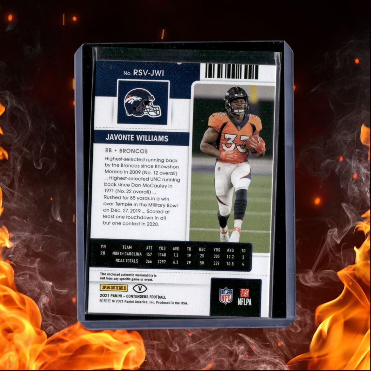 2021 Panini Contenders Javonte Williams Ticket Swatches Variation Green Rookie