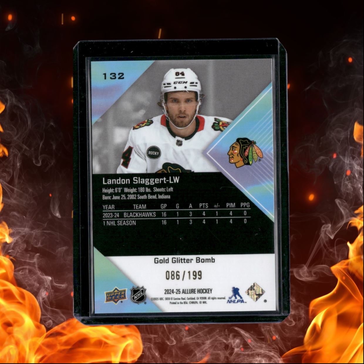 2024-25 Upper Deck Allure Landon Slaggert Gold Glitter Bomb Rookie 086/199 #132