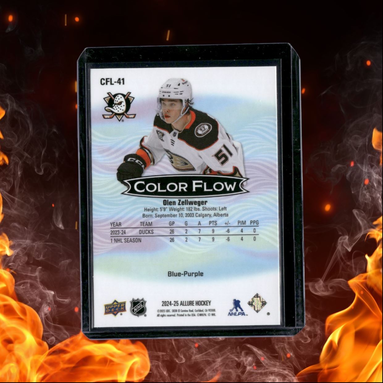 2024-25 Upper Deck Allure Olen Zellweger Color Flow Blue Purple SP Rookie