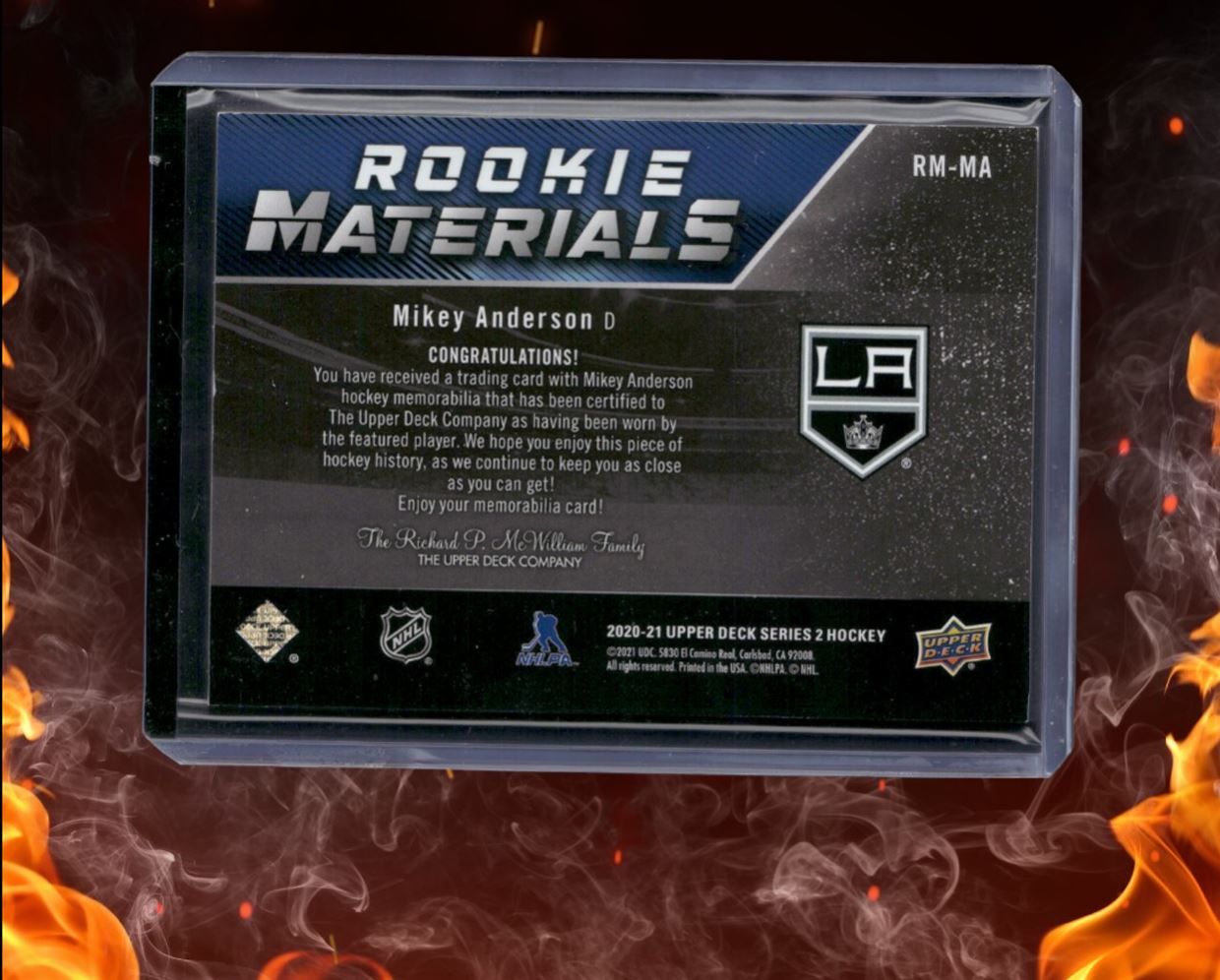 2020-21 Upper Deck Mikey Anderson Materials Jersey Rookie #RM-MA