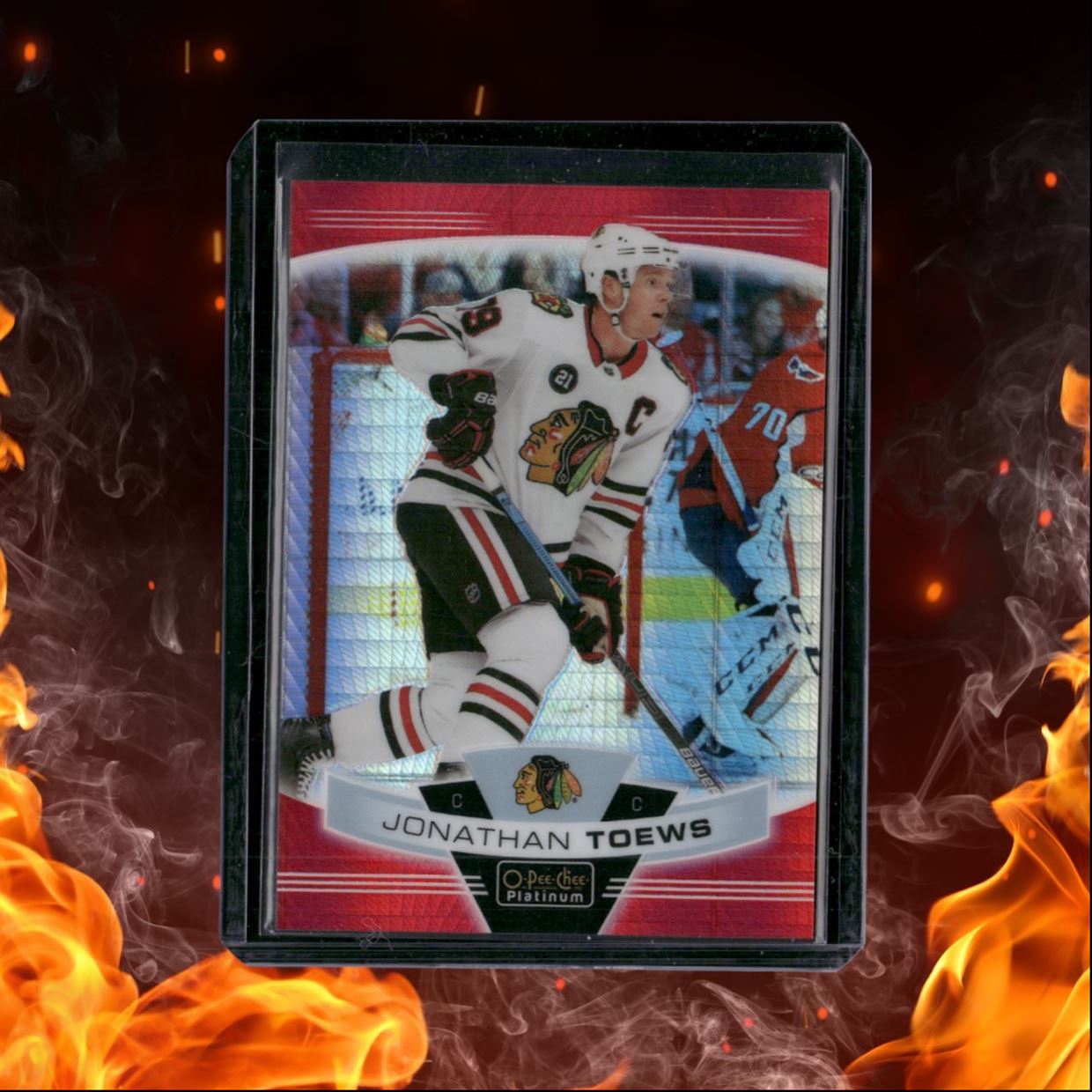 2019-20 O-Pee-Chee Platinum Jonathan Toews Red Prism 155/199 #20