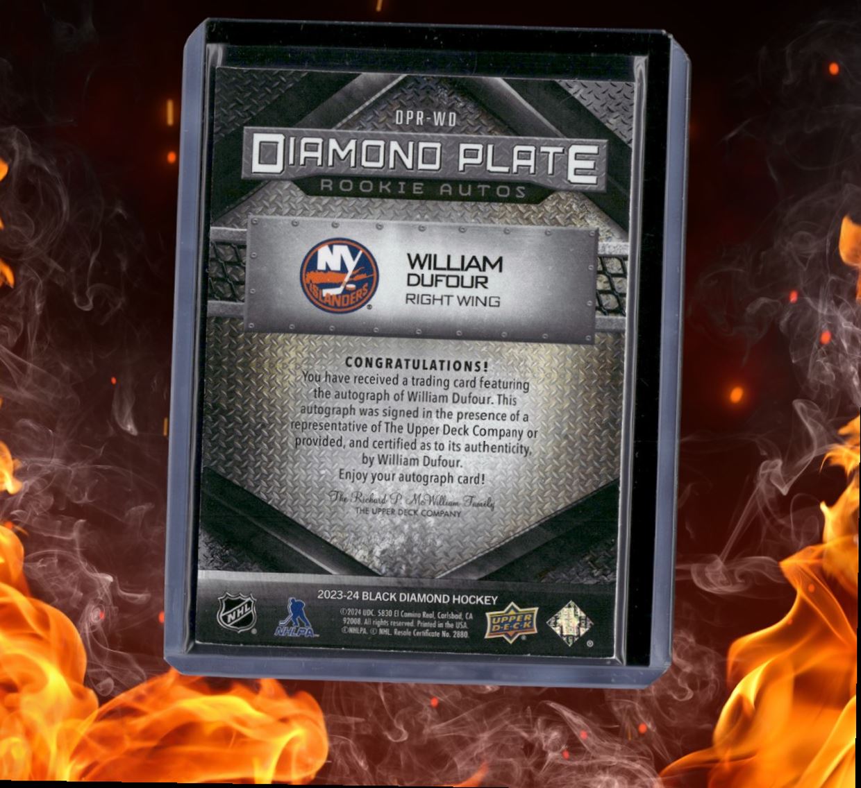 2023-24 Upper Deck Black William Dufour Diamond Plate SP Rookie Auto 048/149