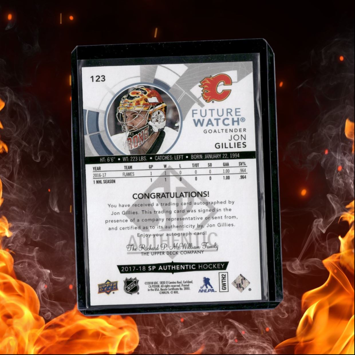 2017-18 SP Authentic Jon Gillies Future Watch Rookie Auto 256/999 #123