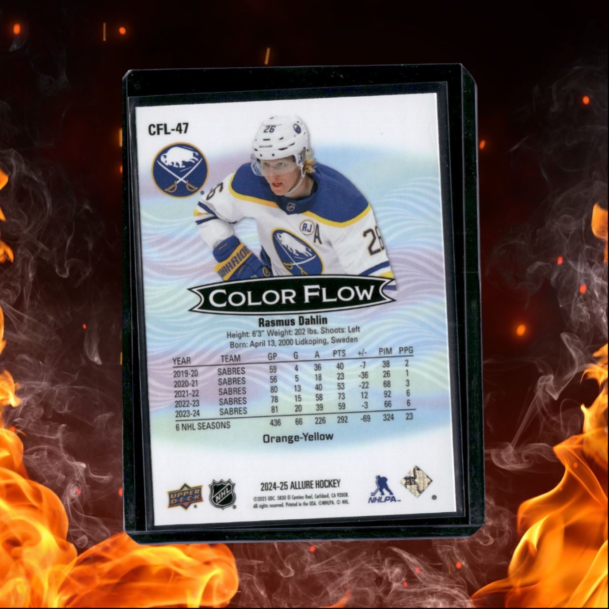 2024-25 Upper Deck Allure Rasmus Dahlin Color Flow Orange Yellow #CFL-47
