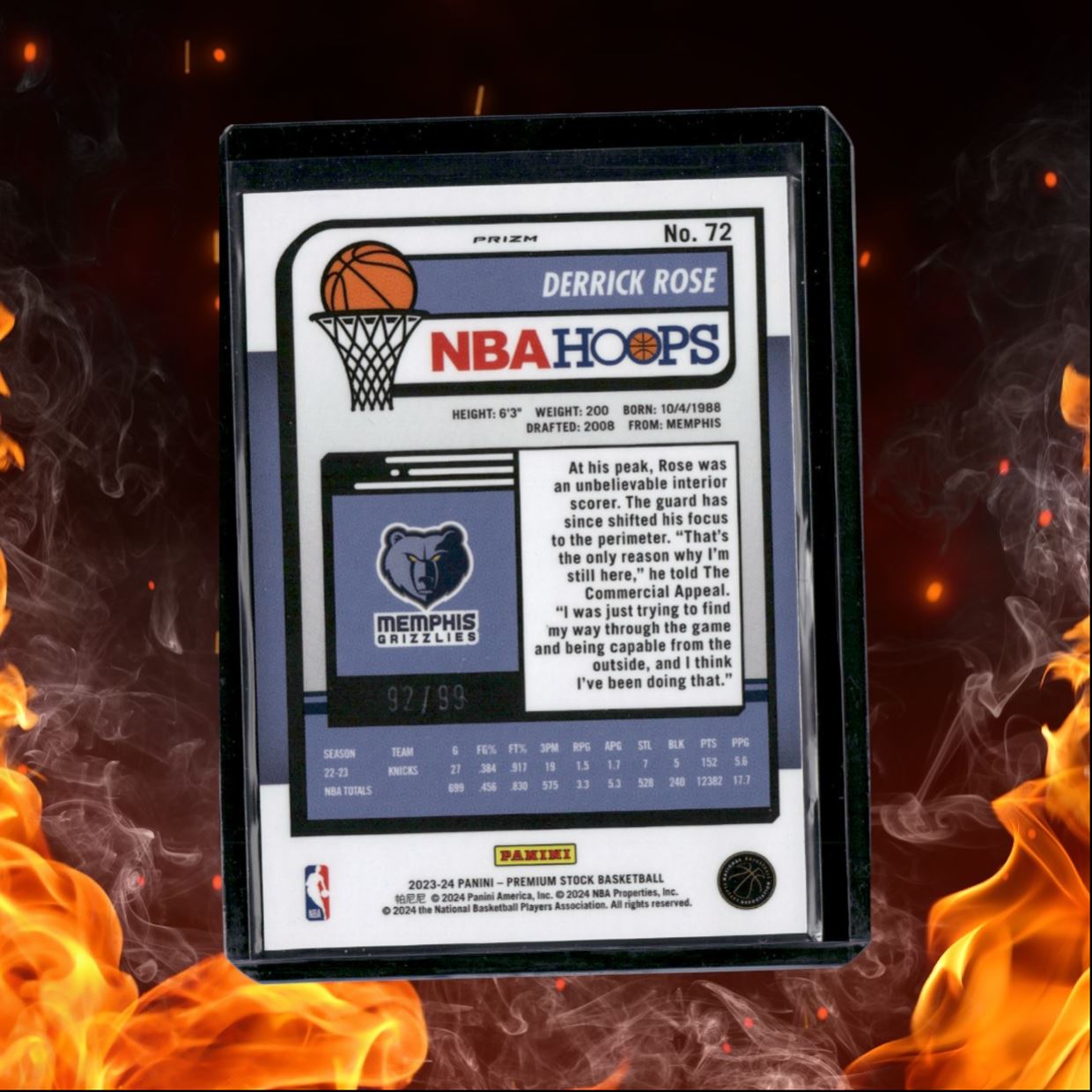 2023-24 Panini NBA Hoops Premium Stock Derrick Rose Blue Cracked ice Prizm 92/99