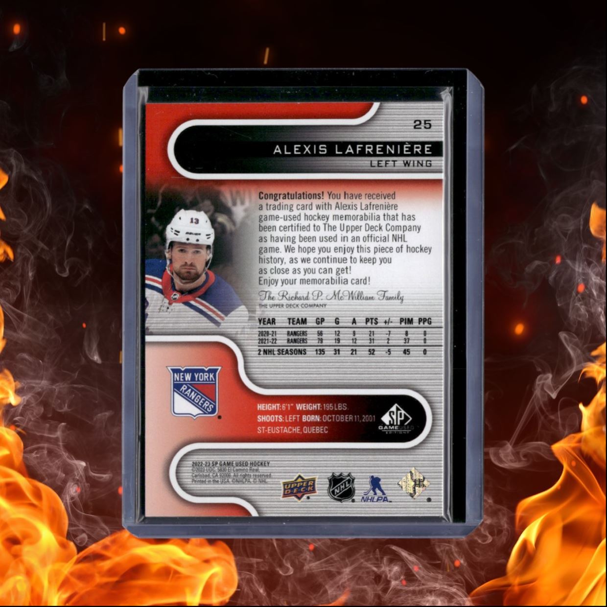 2022-23 SP Game Used Alexis Lafreniere Red Jersey #25