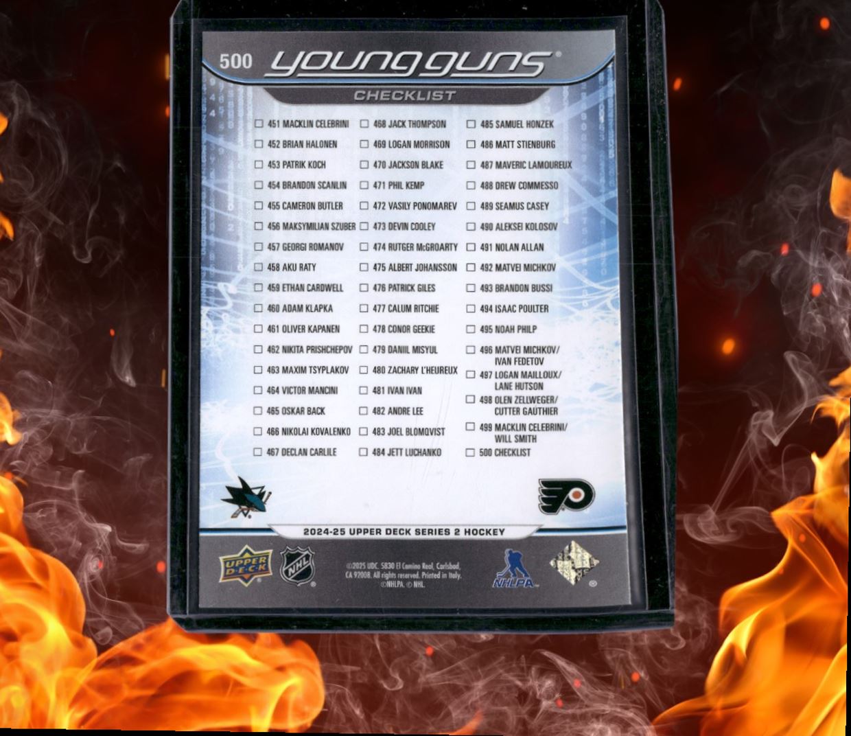 2024-25 Upper Deck Macklin Celebrini / Matvei Michkov Young Guns Checklist