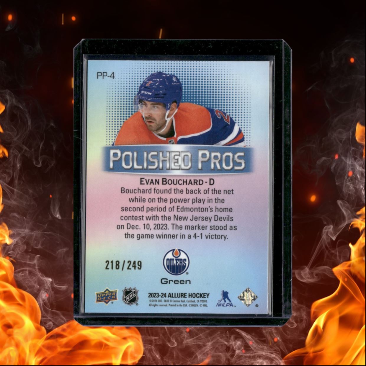 2023-24 Upper Deck Allure Evan Bouchard Polished Pros Green 218/249 #PP-4