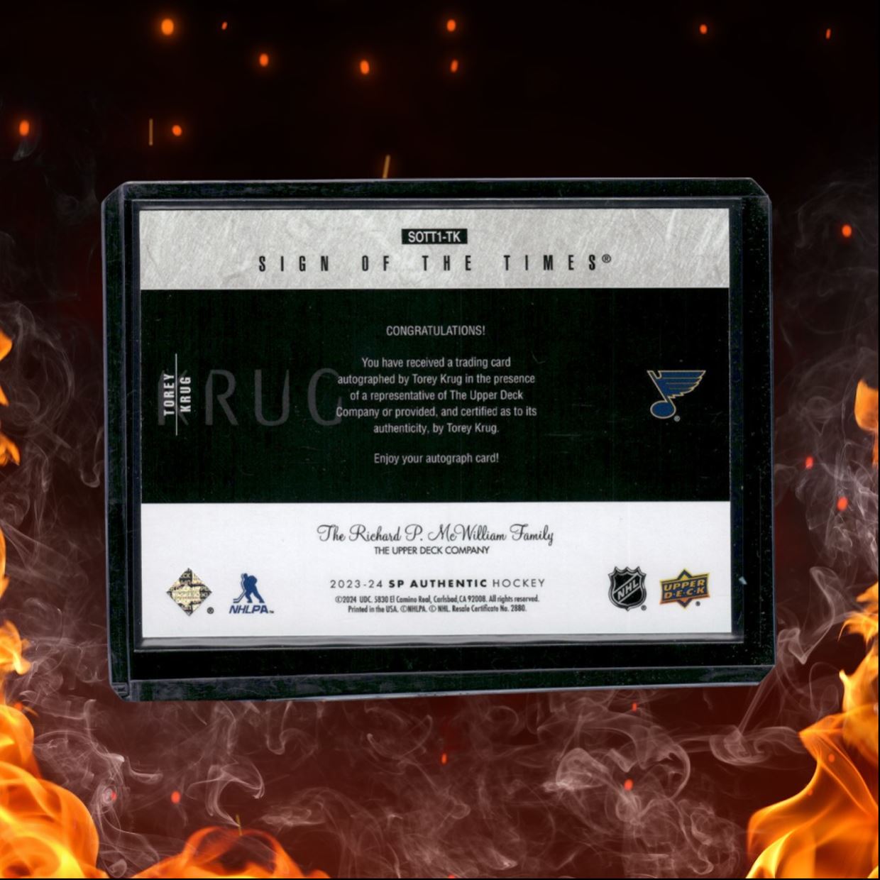 2023-24 SP Authentic Torey Krug Sign of the Times Retro Auto #SOTT1-TK