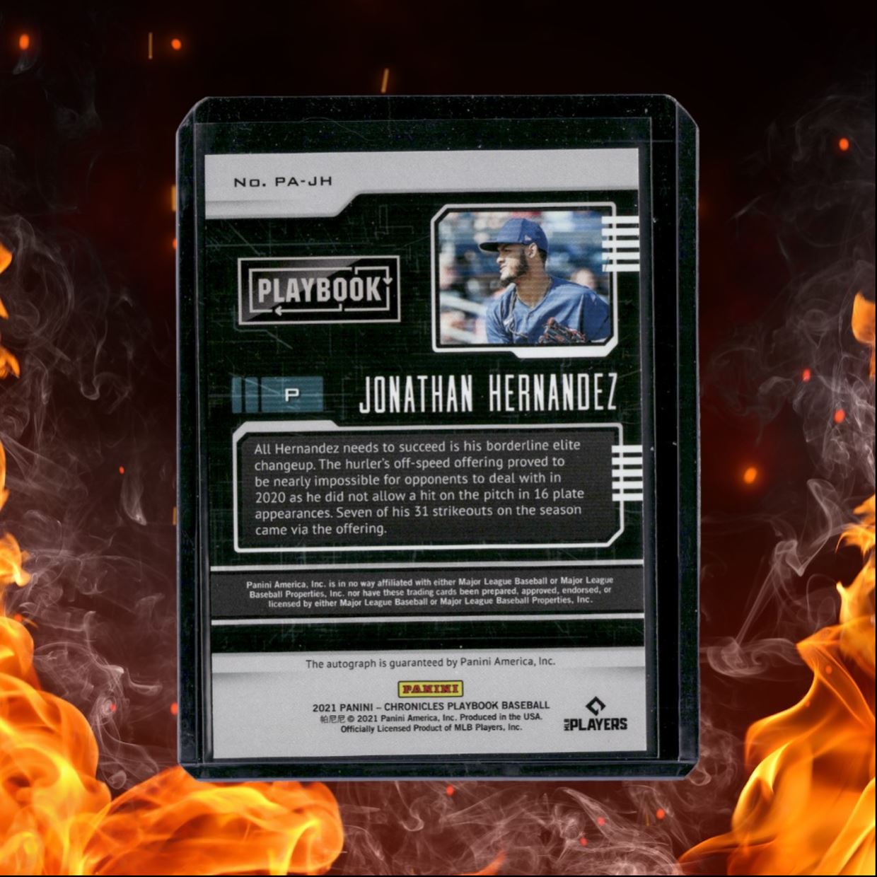 2021 Panini Chronicles Jonathan Hernandez Playbook Red Auto 092/100 #PA-JH