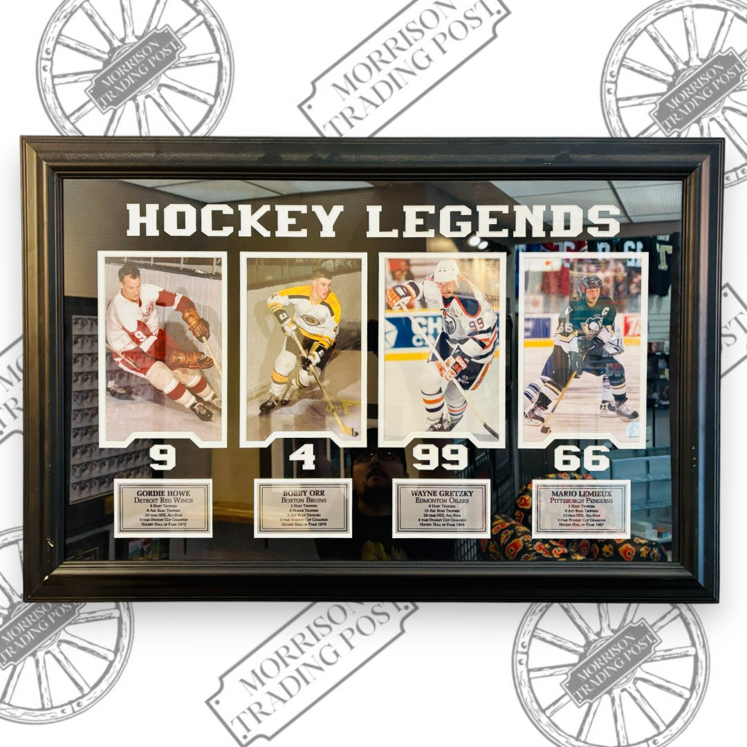Framed Hockey Legends Photo Collage – Gordie Howe, Bobby Orr, Wayne Gretzky, Mario Lemieux – NHL Greats Memorabilia