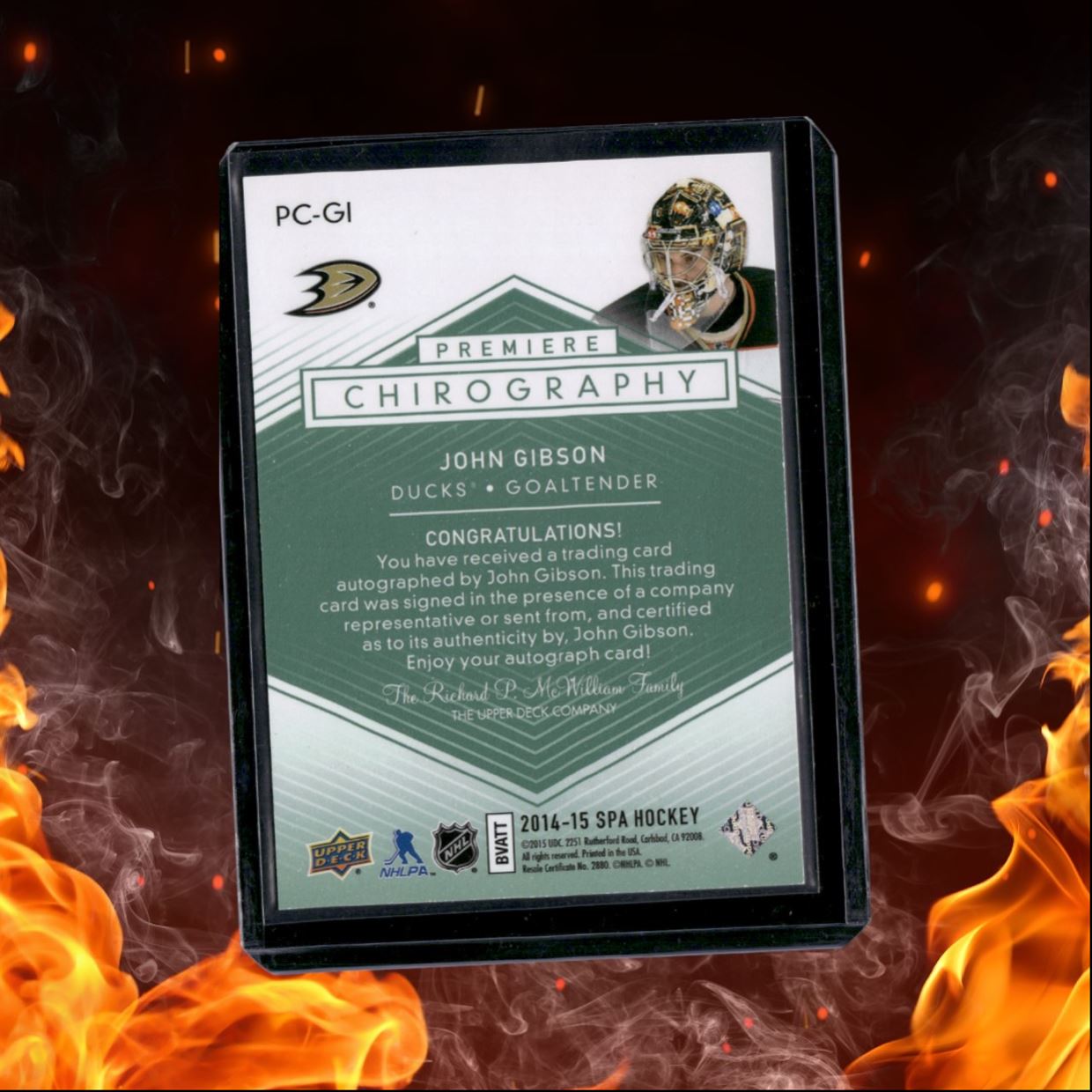 2014-15 SP Authentic John Gibson Premiere Chirography Gold Auto 15/75 #PC-GI