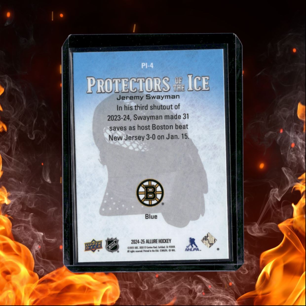 2024-25 Upper Deck Allure Jeremy Swayman Protectors of the Ice Blue #PI-4