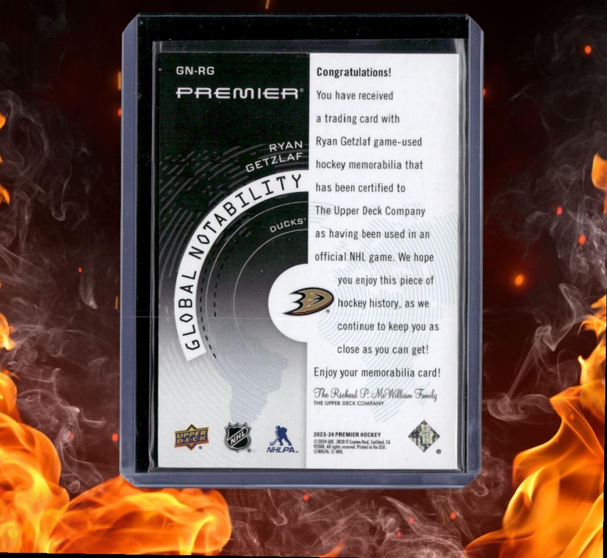 2023-24 Upper Deck Premier Ryan Getzlaf Global Notability Jersey #DN-RG