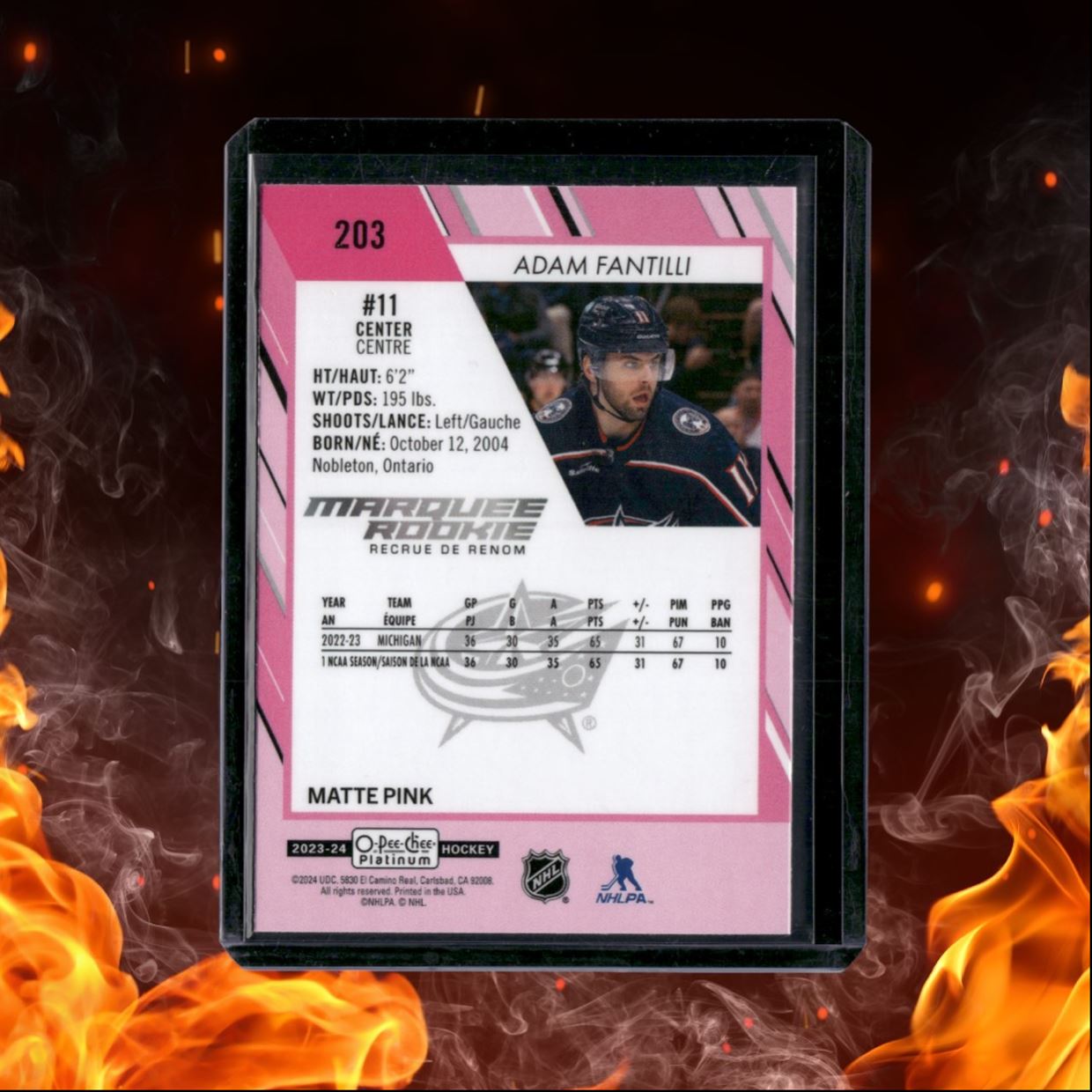 2023-24 O-Pee-Chee Platinum Adam Fantilli Matte Pink Marquee Rookie #203