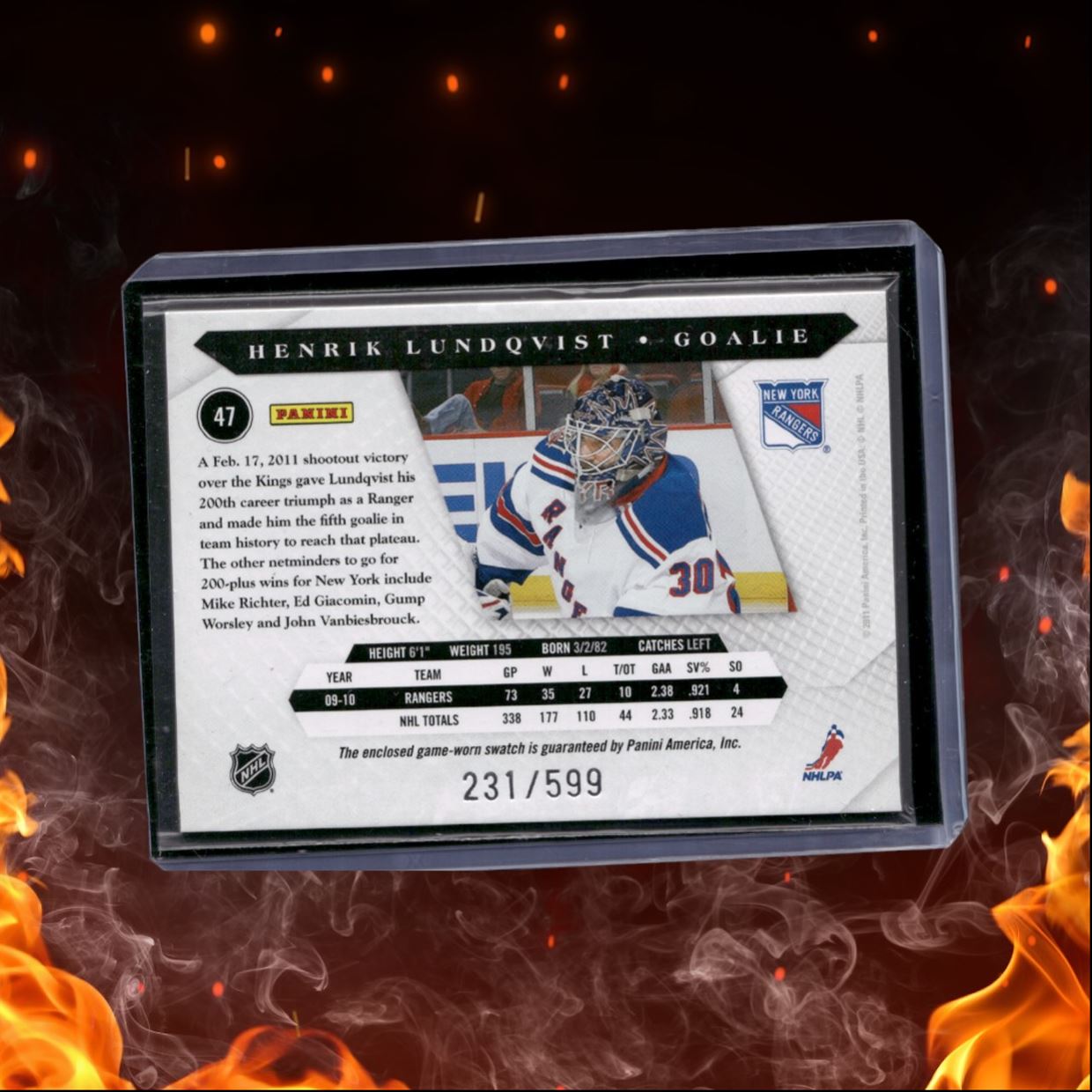 2010-11 Panini Luxury Suite Henrik Lundqvist Copper Jersey 231/599 #47