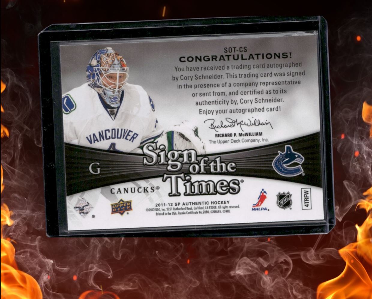 2011-12 SP Authentic Cory Schneider Sign of the Times Auto #SOT-CS