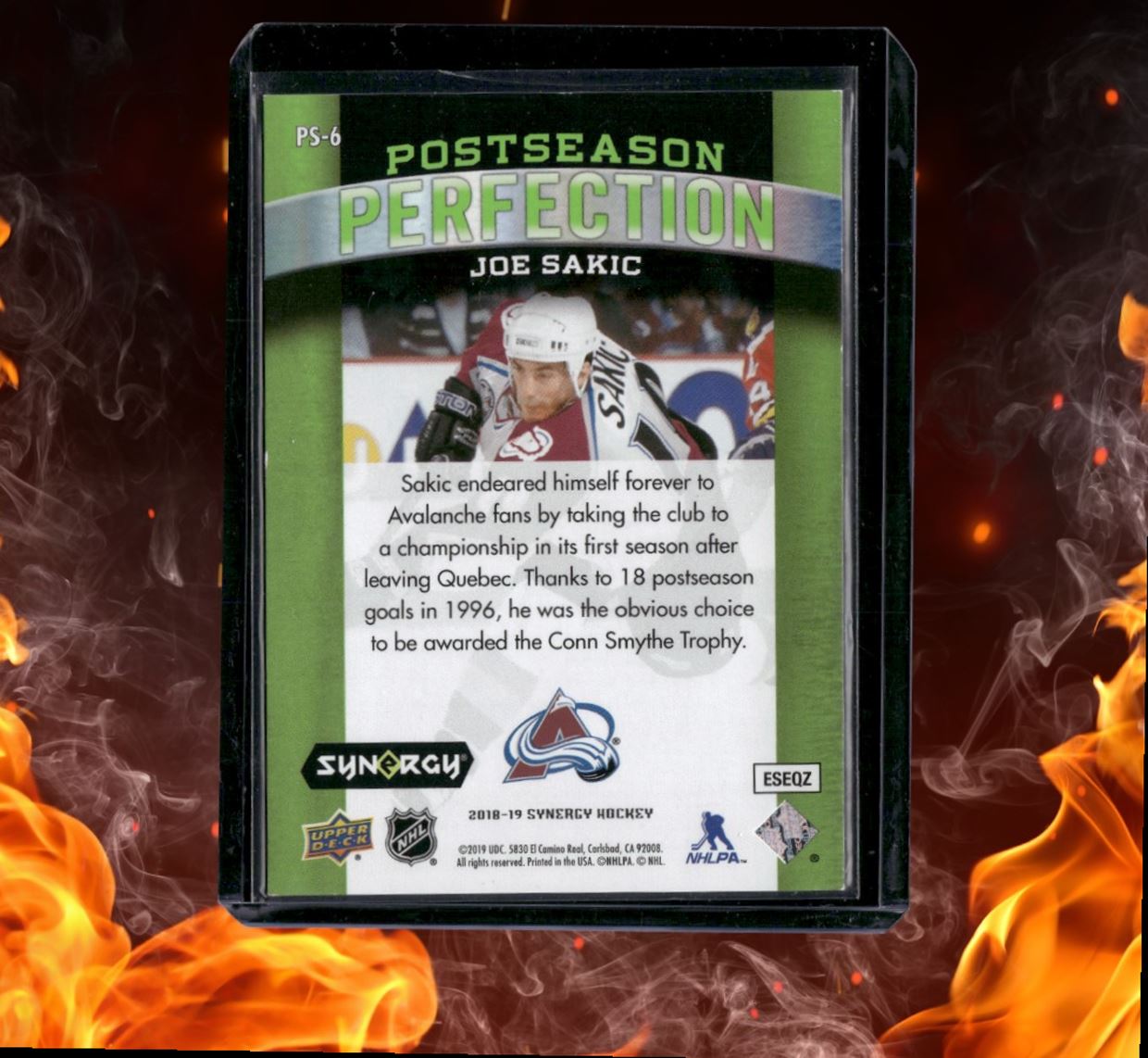 2018-19 Upper Deck Synergy Joe Sakic Postseason Perfection Green 052/199 #PS-6