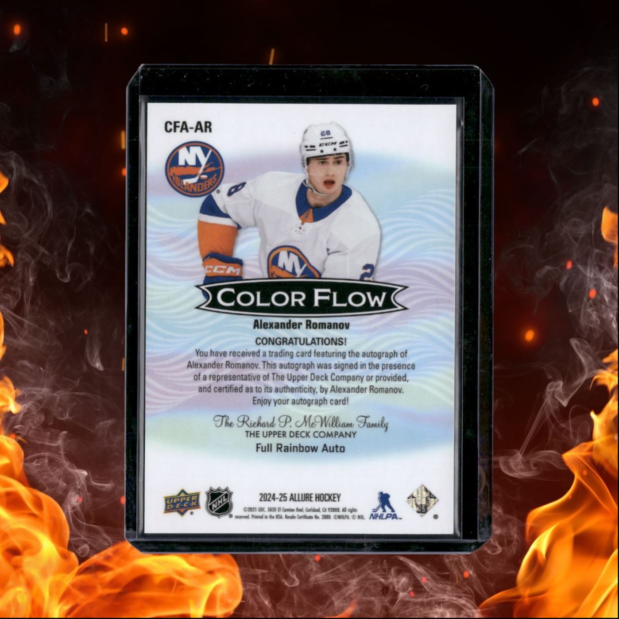2024-25 Upper Deck Allure Alexander Romanov Color Flow Full Rainbow Auto #CFA-AR