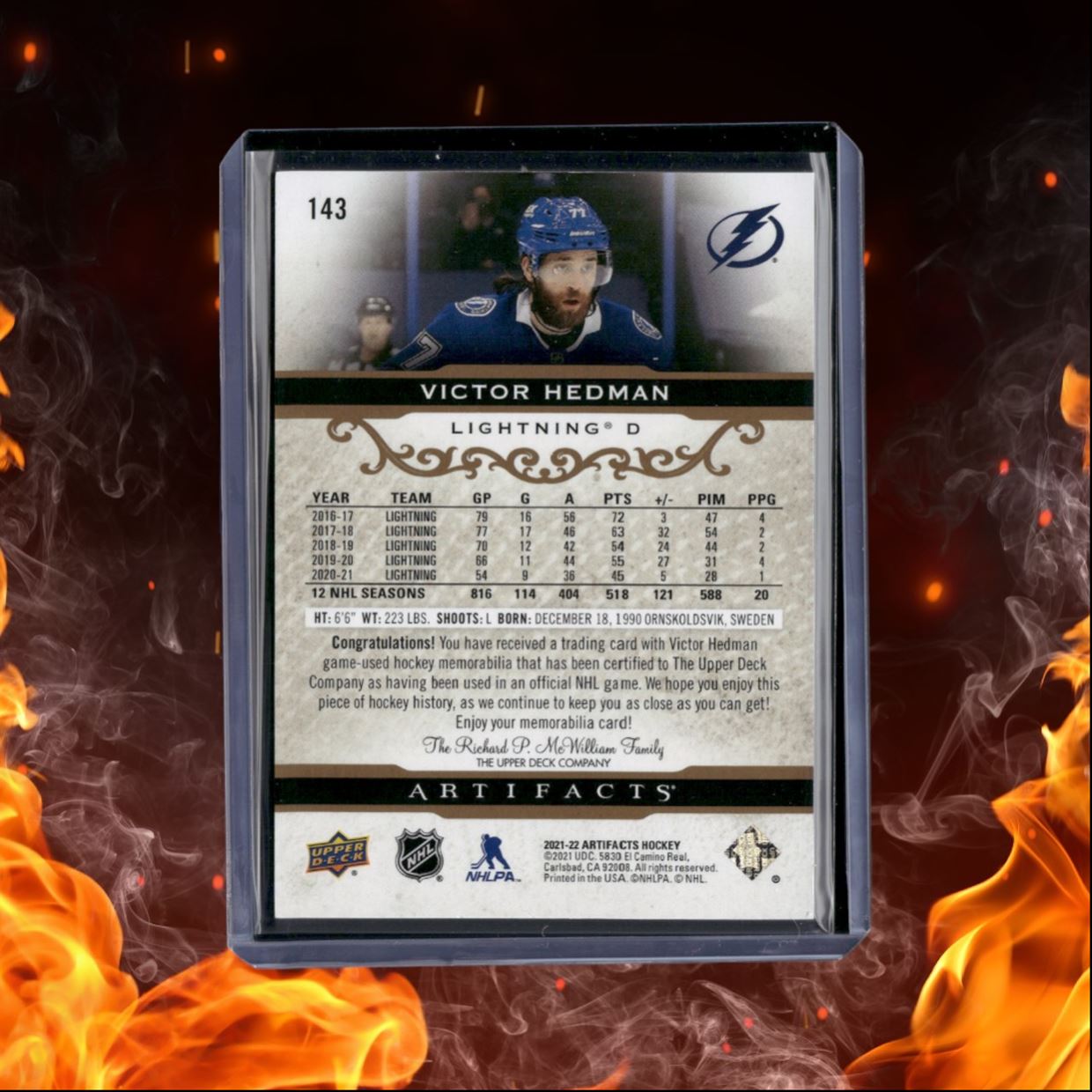 2021-22 Upper Deck Artifacts Victor Hedman Dual Jersey Gold 174/199 #143