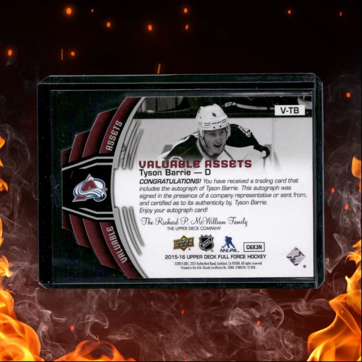 2015-16 Upper Deck Full Force Tyson Barrie Valuable Assets Die-Cut Auto #V-TB