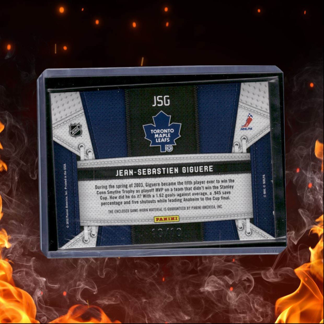 2010-11 Panini Certified Jean-Sebastien Giguere Fabric of the Game Patch 10/10