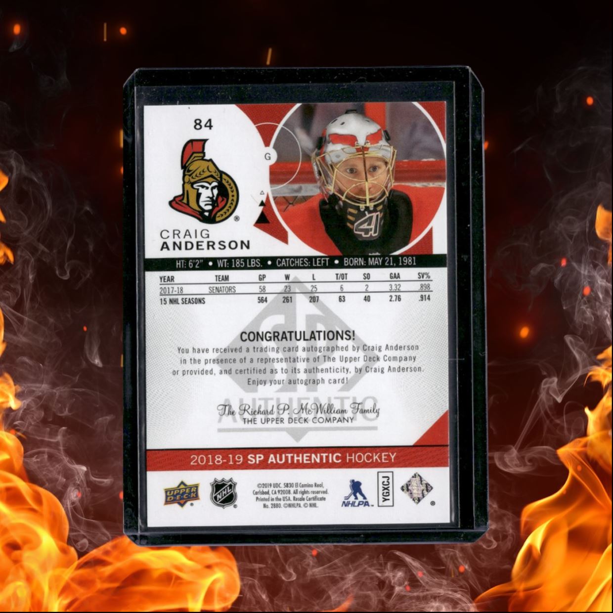 2018-19 SP Authentic Craig Anderson Limited Gold Auto #84