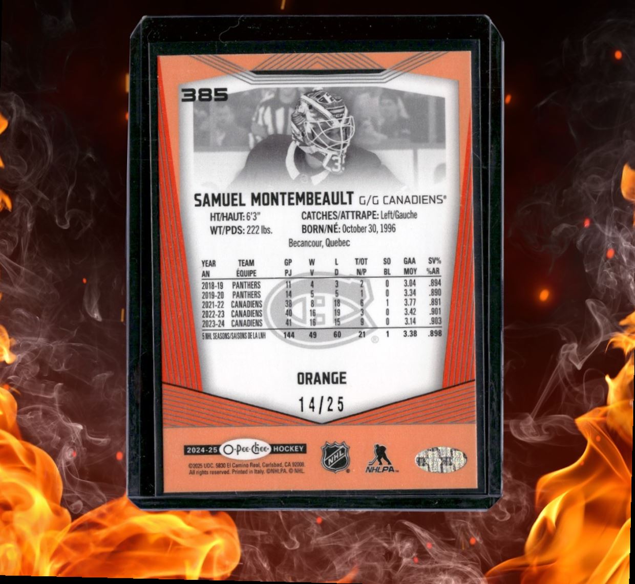 2024-25 O-Pee-Chee Samuel Montembeault Orange 14/25 #385
