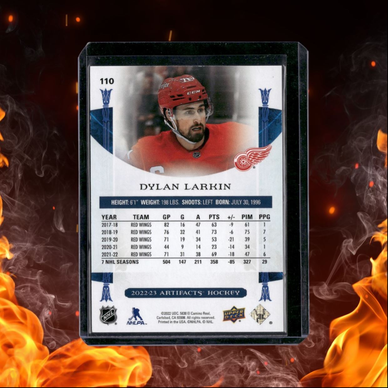 2022-23 Upper Deck Artifacts Dylan Larkin Emerald Green Leather 53/99 #110