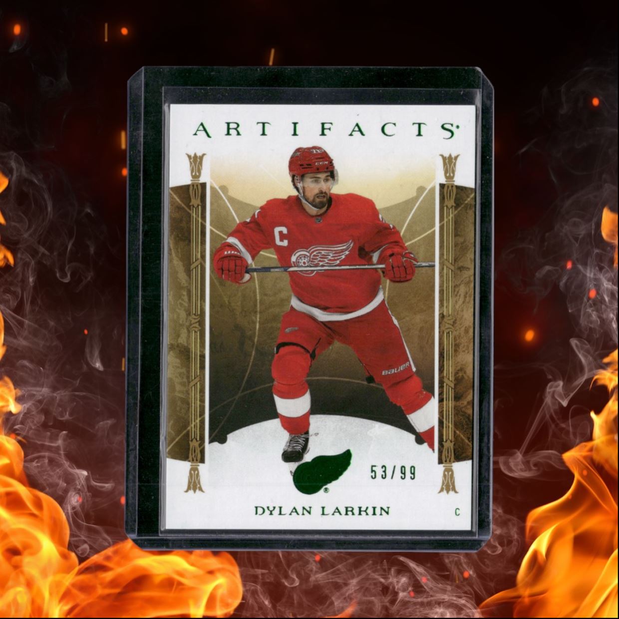2022-23 Upper Deck Artifacts Dylan Larkin Emerald Green Leather 53/99 #110