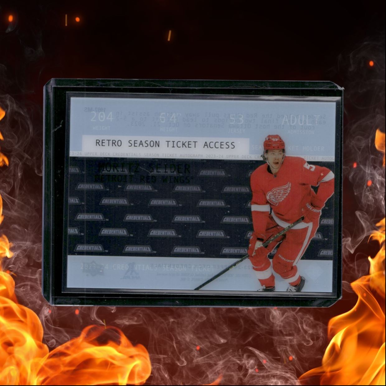 2023-24 Upper Deck Credentials Moritz Seider Retro Season Ticket Access Acetate