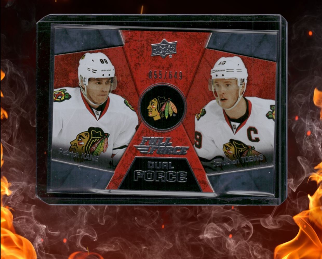 2015-16 Upper Deck Full Force Patrick Kane / Jonathan Toews Dual Force 055/649
