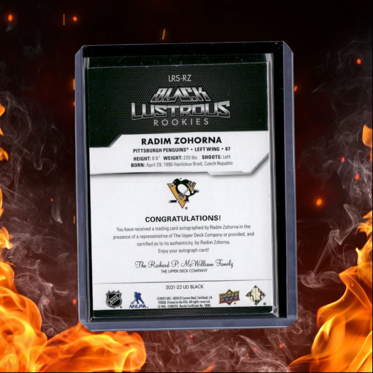 2021-22 Upper Deck SPx Radim Zohorna Black Lustrous Rookie Auto 270/299 #LRS-RZ