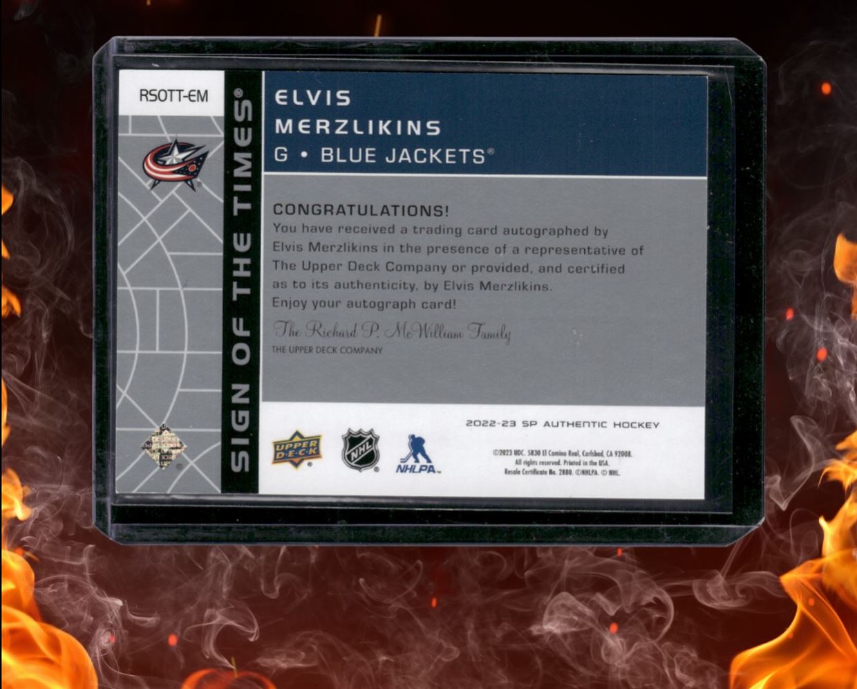 2022-23 SP Authentic Elvis Merzlikins 2002-03 Retro Sign of the Times Auto