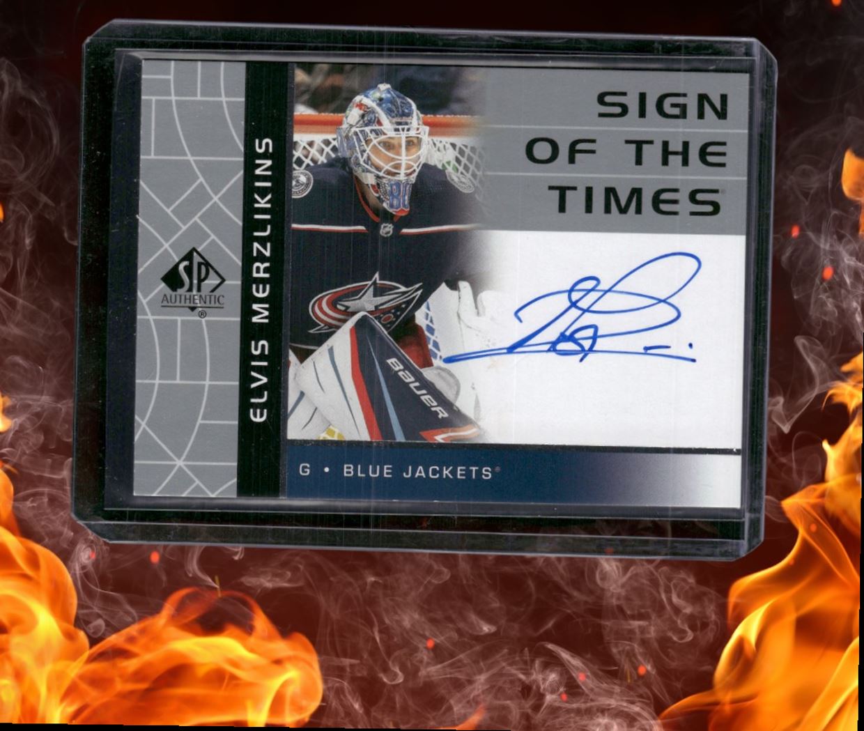 2022-23 SP Authentic Elvis Merzlikins 2002-03 Retro Sign of the Times Auto