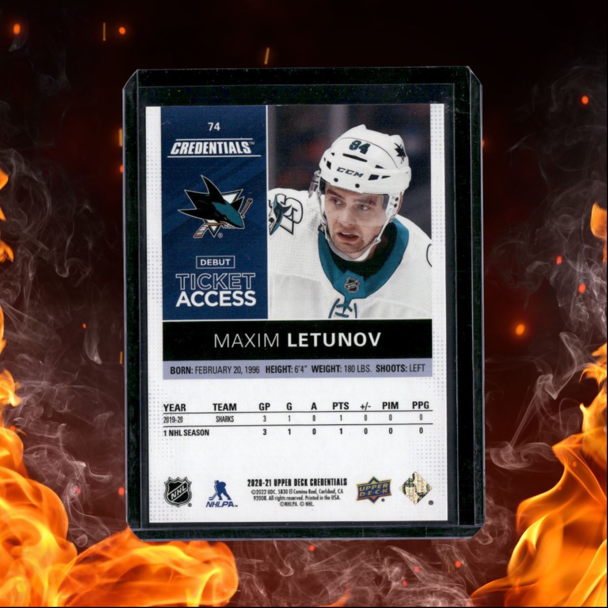 2020-21 Upper Deck Credentials Maxim Letunov Debut Ticket Access Blue Rookie