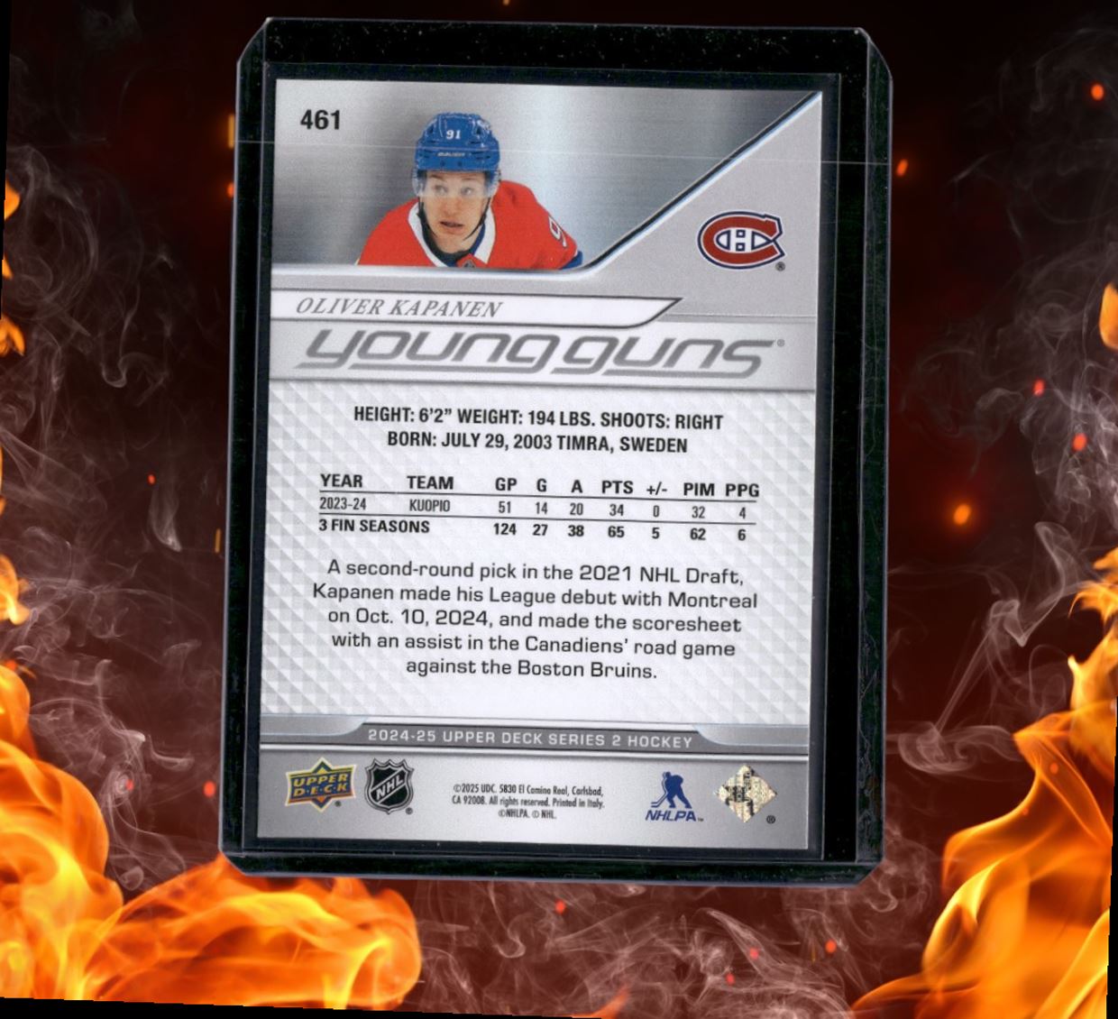 2024-25 Upper Deck Oliver Kapanen Young Guns (G) Rookie #461