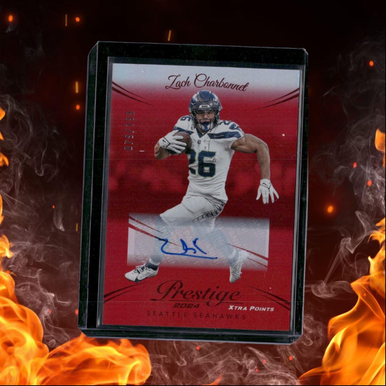 2024 Panini Prestige Xtra Points Zach Charbonnet Red Rookie Auto 079/199 #267