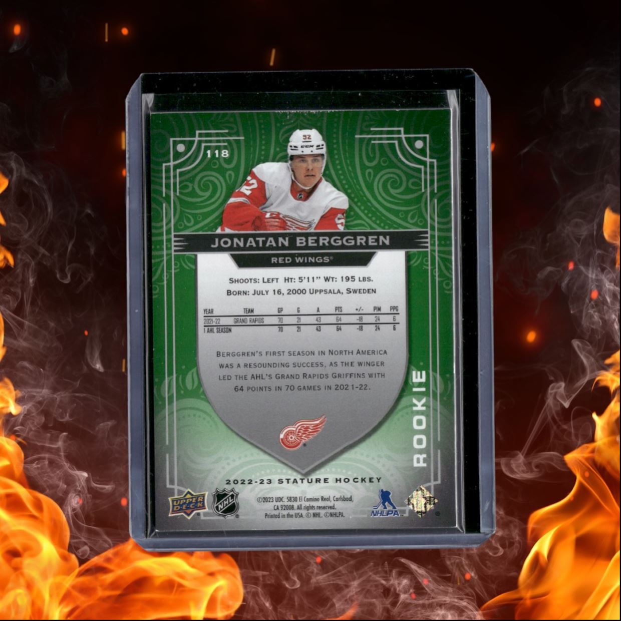 2022-23 Upper Deck Stature Jonatan Berggren Photo Variant Green Rookie 57/66
