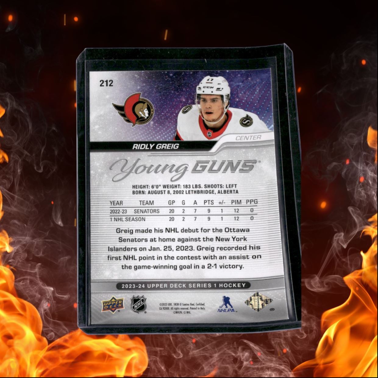 2023-24 Upper Deck Ridly Greig Young Guns Rookie #212