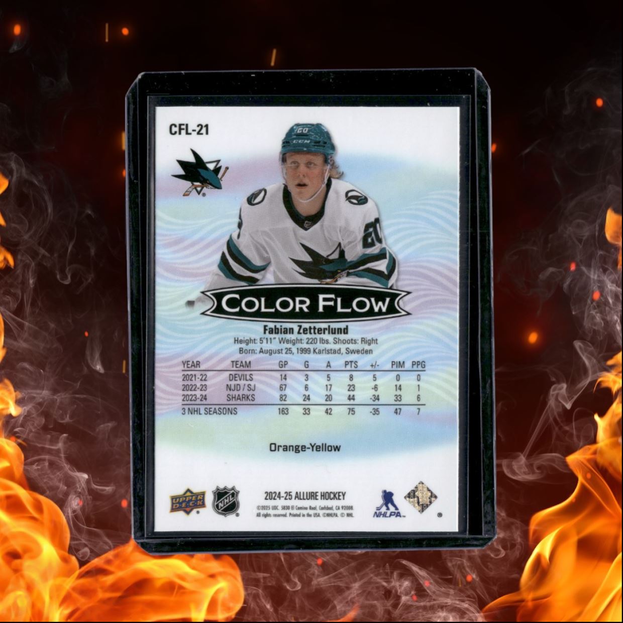 2024-25 Upper Deck Allure Fabian Zetterlund Color Flow Orange Yellow #CFL-21