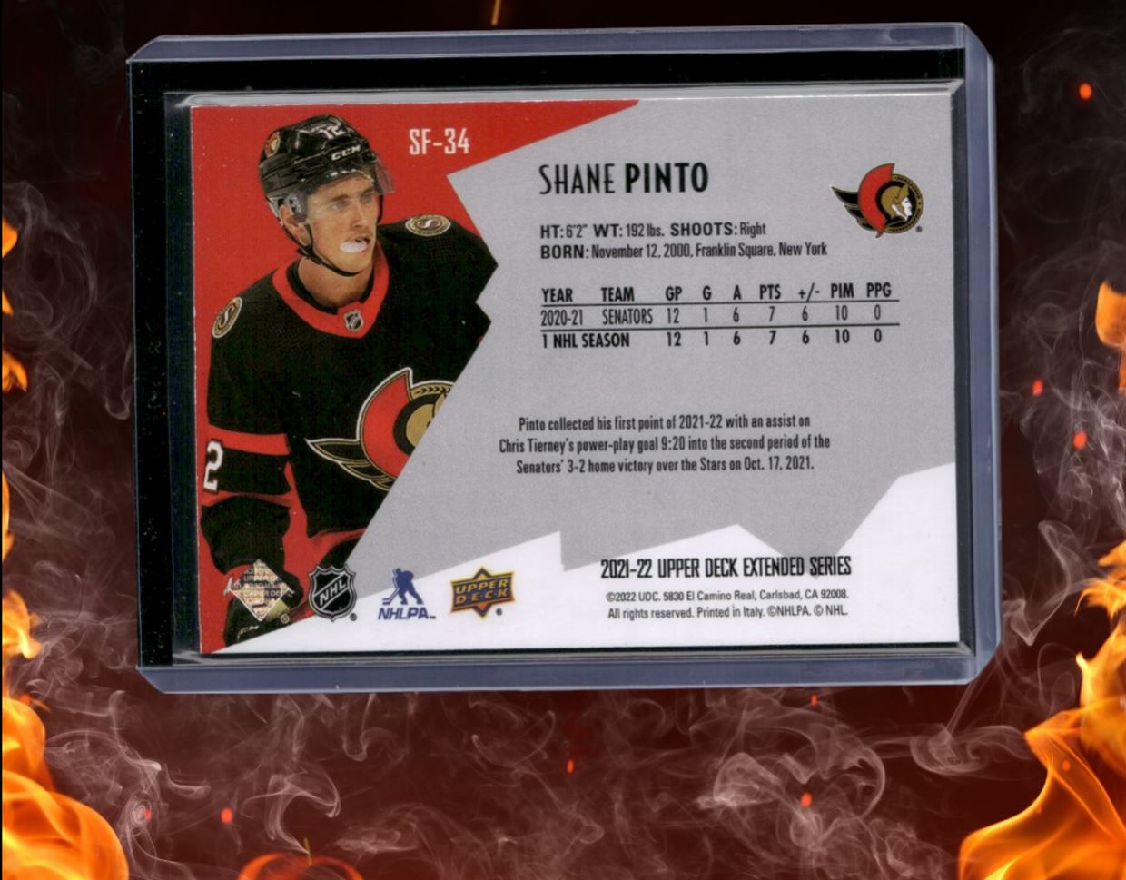 2021-22 Upper Deck Shane Pinto SPx Finite Spectrum Rookie 76/99 #SF-34