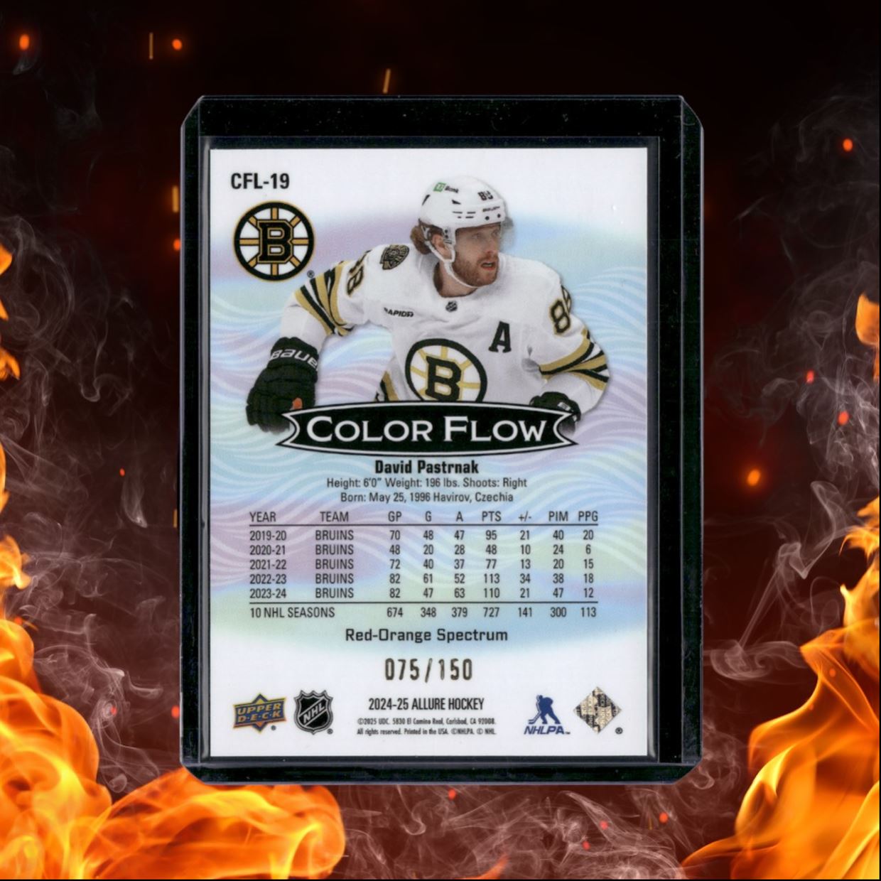 2024-25 Upper Deck Allure David Pastrnak Color Flow Red Orange Spectrum 075/150