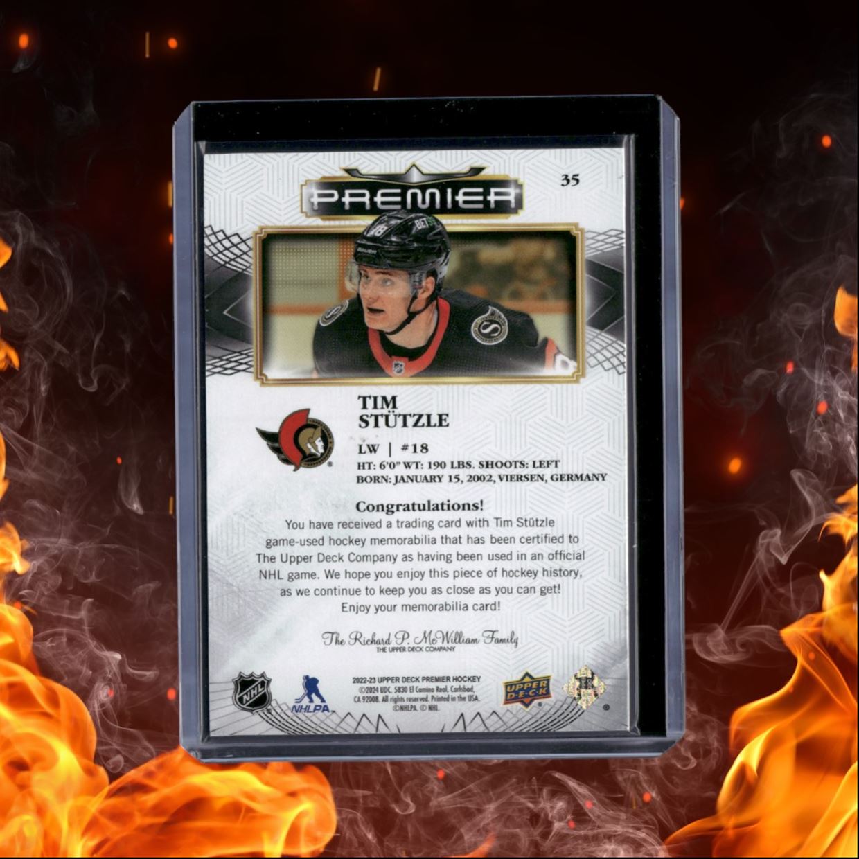 2022-23 Upper Deck Premier Tim Stutzle Jersey #18