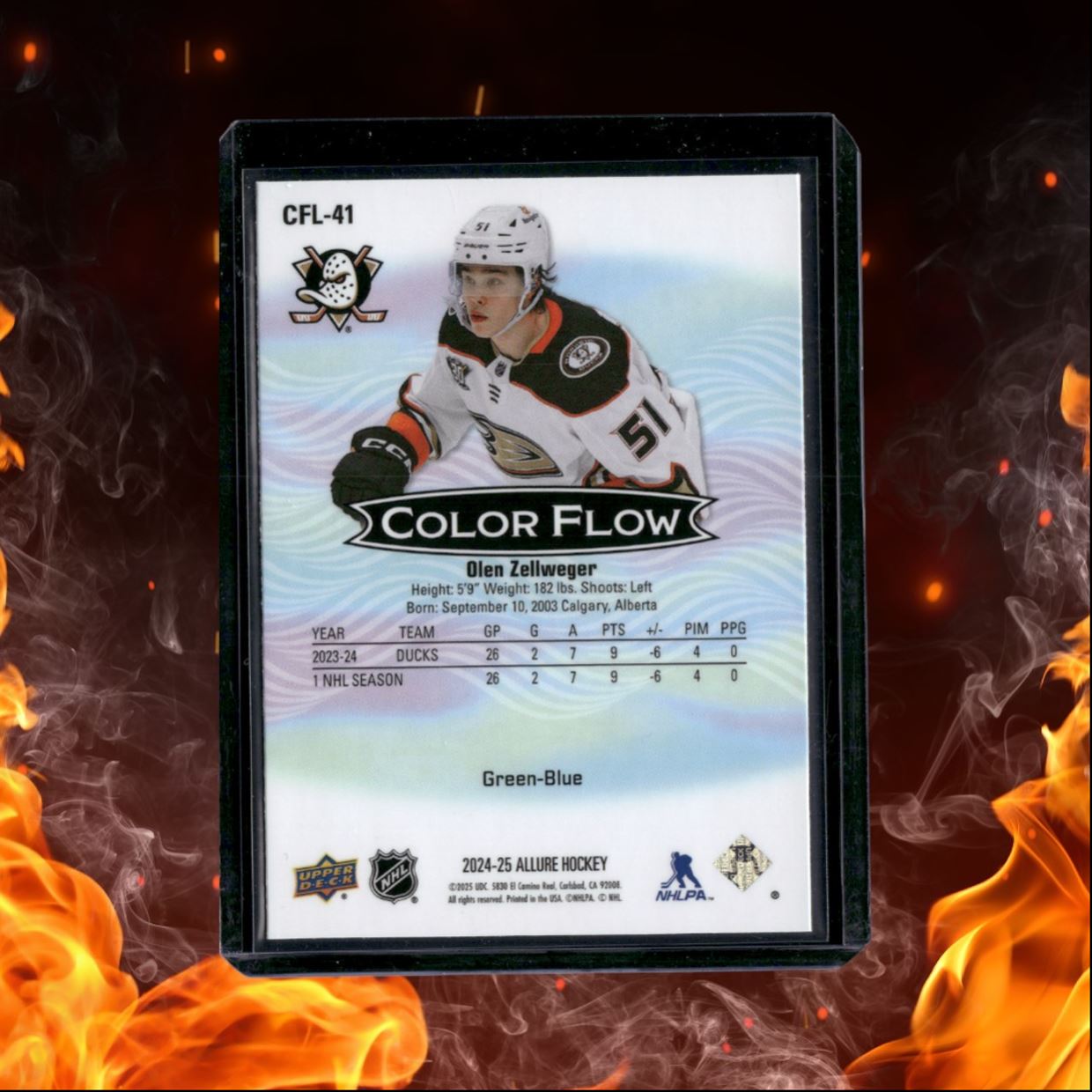 2024-25 Upper Deck Allure Olen Zellweger Color Flow Green Blue Rookie #CFL-41