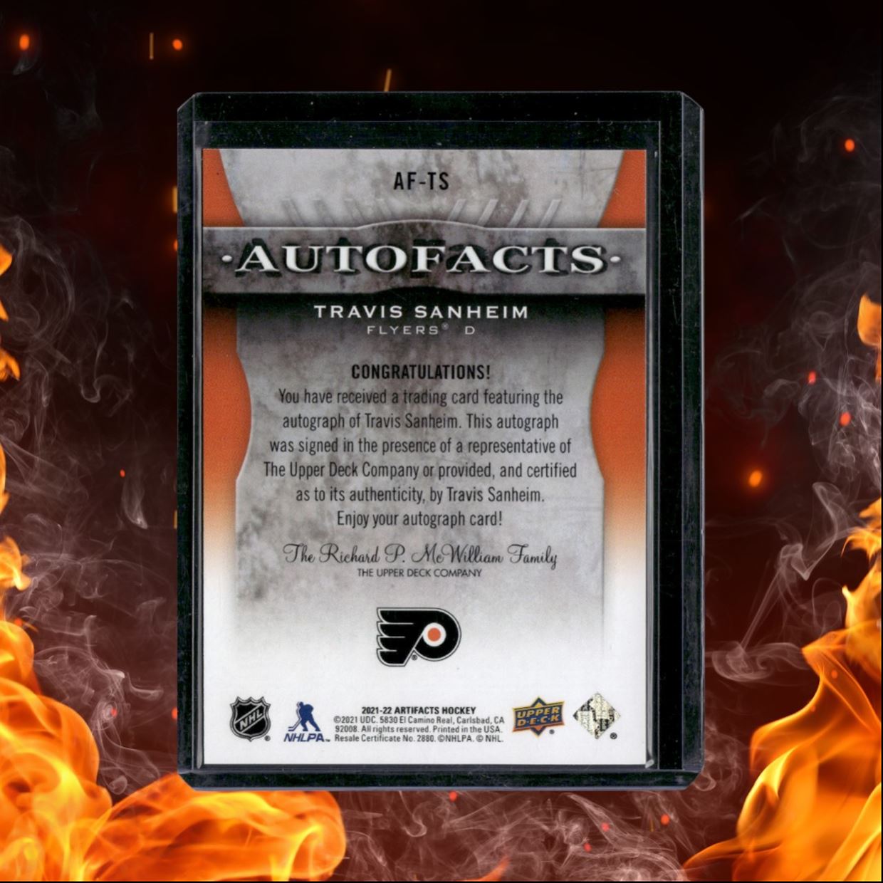 2021-22 Upper Deck Artifacts Travis Sanheim AutoFacts Auto #AF-TS